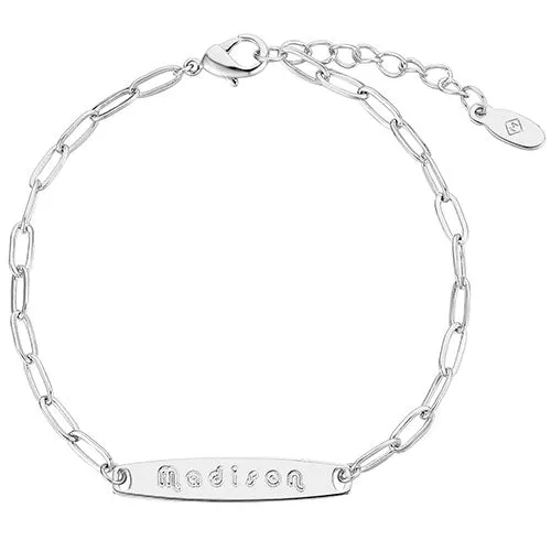 Sterling Silver Engraved Bar Paper Clip Chain Bracelet sold by Limoges Jewelry