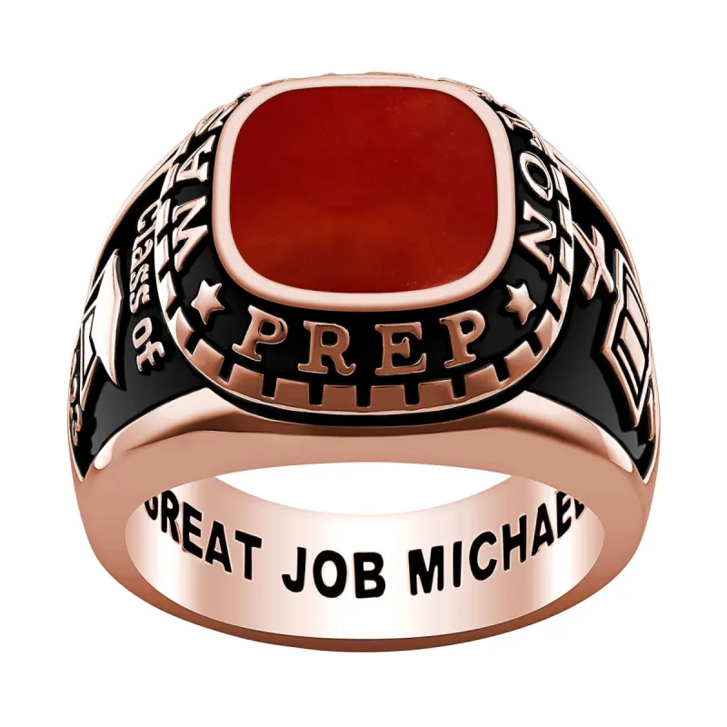 Men's 14K Rose Gold over Sterling Genuine Stone Class Ring sold by Limoges Jewelry