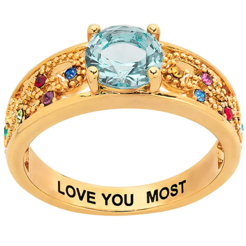 14K Gold Plated Fine Filigree Family Birthstone Ring sold by Limoges Jewelry
