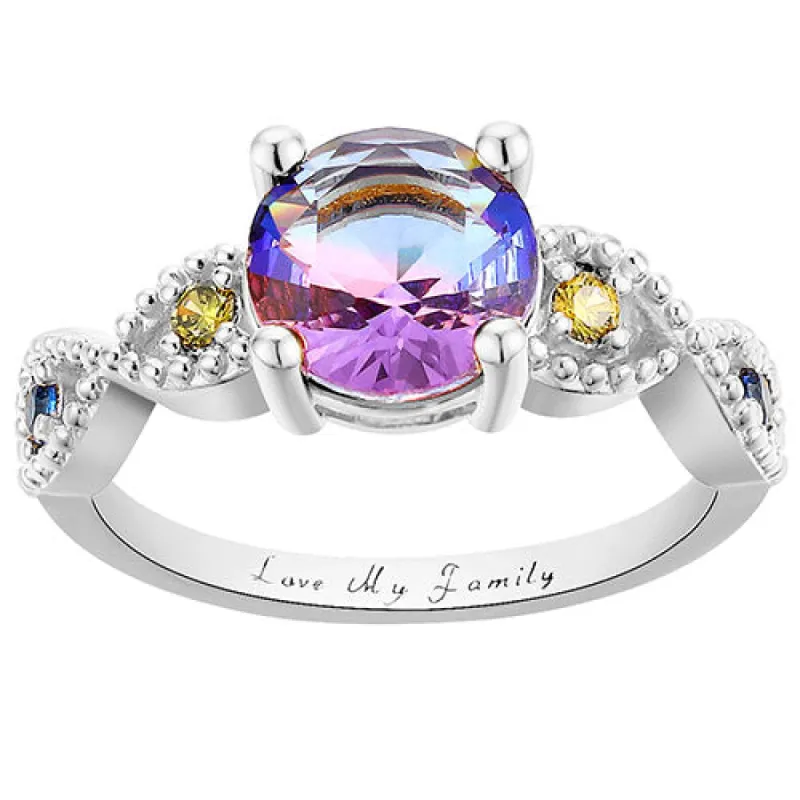 Silver Plated Iridescent Stone Infinity Birthstone Ring sold by Limoges Jewelry