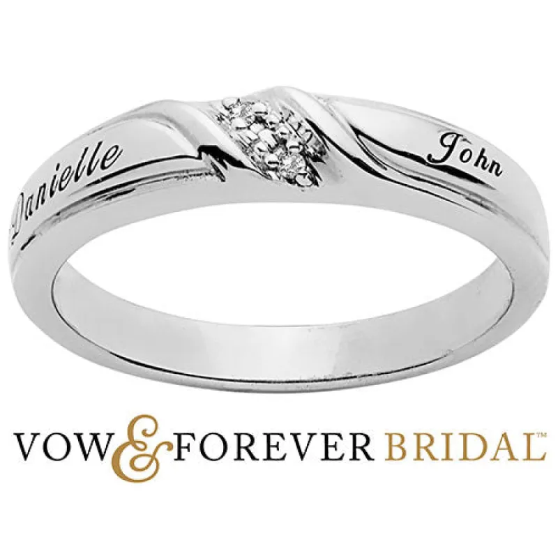 Platinum over Sterling Ladies White Topaz Engraved Wedding Band sold by Limoges Jewelry