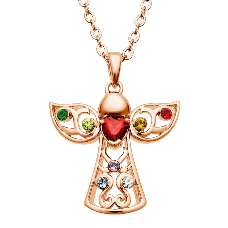 14K Rose Gold Plated Birthstone Guardian Angel Pendant sold by Limoges Jewelry
