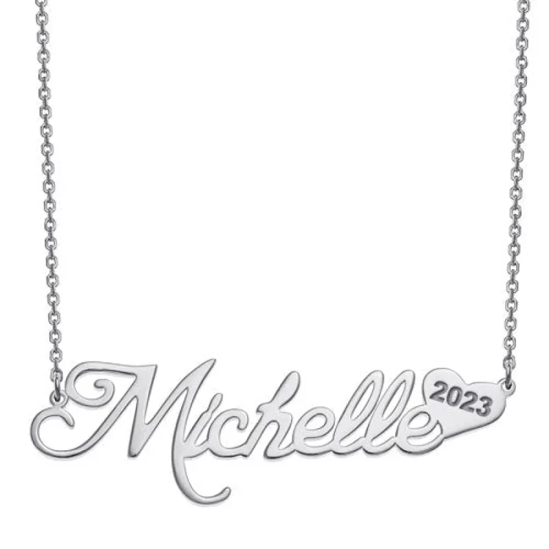 Sterling Silver Name with Graduation Year Heart Necklace sold by Limoges Jewelry