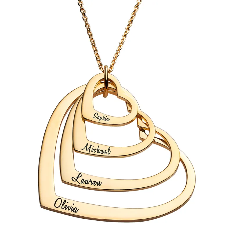 14K Gold over Sterling Nesting Hearts with Names Necklaces - 4 sold by Limoges Jewelry