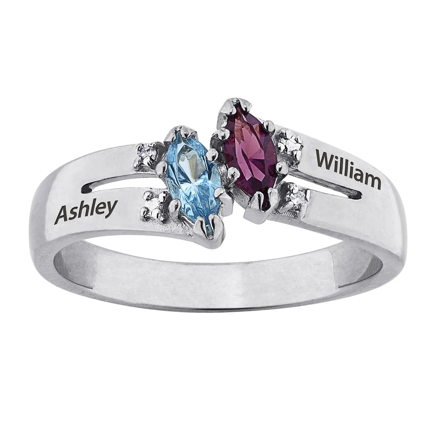 Sterling Silver Together Couple's Marquise Birthstone & Name Ring with Diamonds sold by Limoges Jewelry