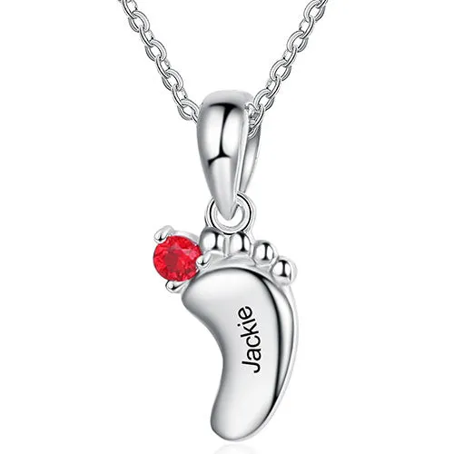 Silver Plated Engraved Birthstone Footprint Necklace sold by Limoges Jewelry product image thumbnail 3