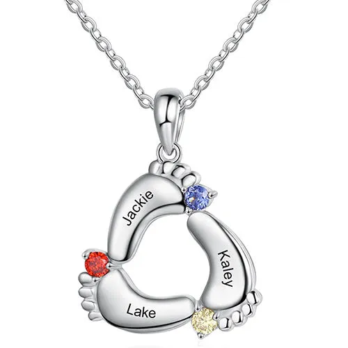 Silver Plated Engraved Birthstone Footprint Necklace sold by Limoges Jewelry product image thumbnail 5