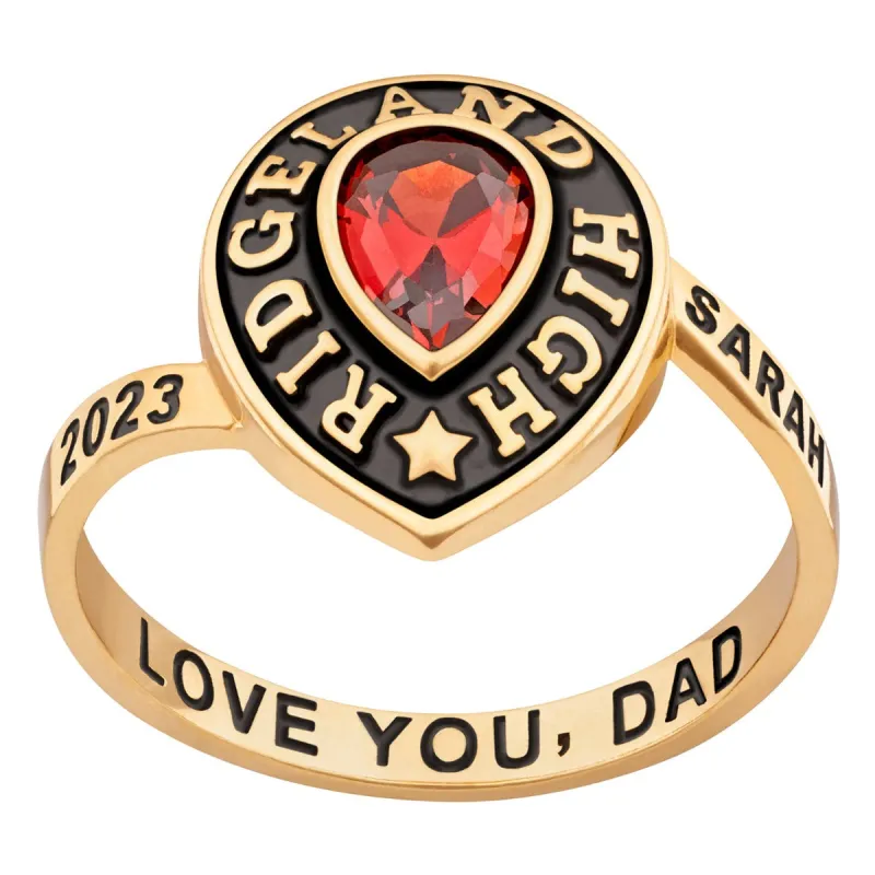 Ladies' 14K Gold over Sterling Pear Birthstone Class Ring sold by Limoges Jewelry