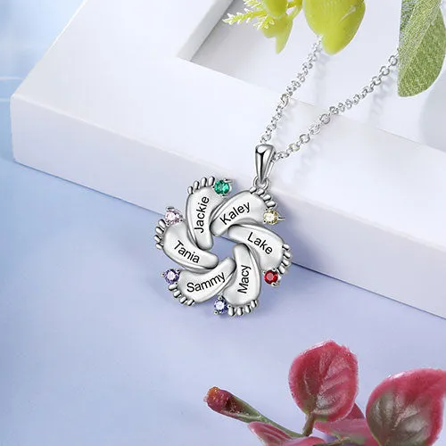 Silver Plated Engraved Birthstone Footprint Necklace sold by Limoges Jewelry product image thumbnail 2