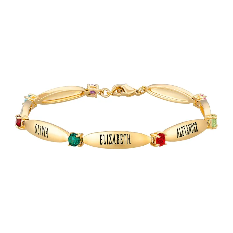 14K Gold Plated Family Name and Birthstone Bracelet sold by Limoges Jewelry