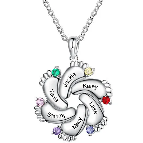 Silver Plated Engraved Birthstone Footprint Necklace sold by Limoges Jewelry