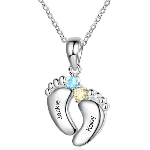 Silver Plated Engraved Birthstone Footprint Necklace sold by Limoges Jewelry product image thumbnail 4