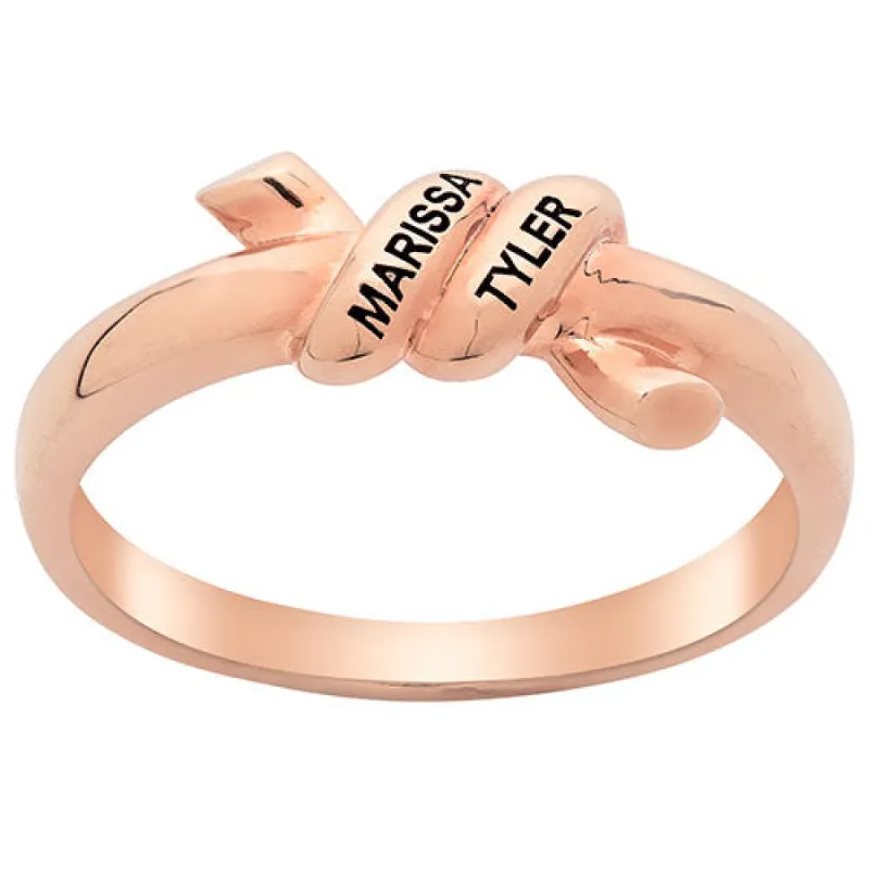 14K Rose Gold Plated Engraved Knot Ring sold by Limoges Jewelry