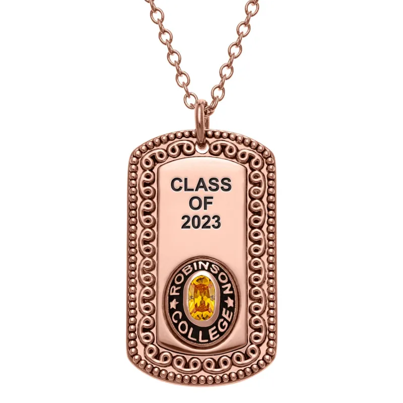 Unisex Rose Gold CELEBRIUM Oval Birthstone Graduation Dog Tag Necklace sold by Limoges Jewelry