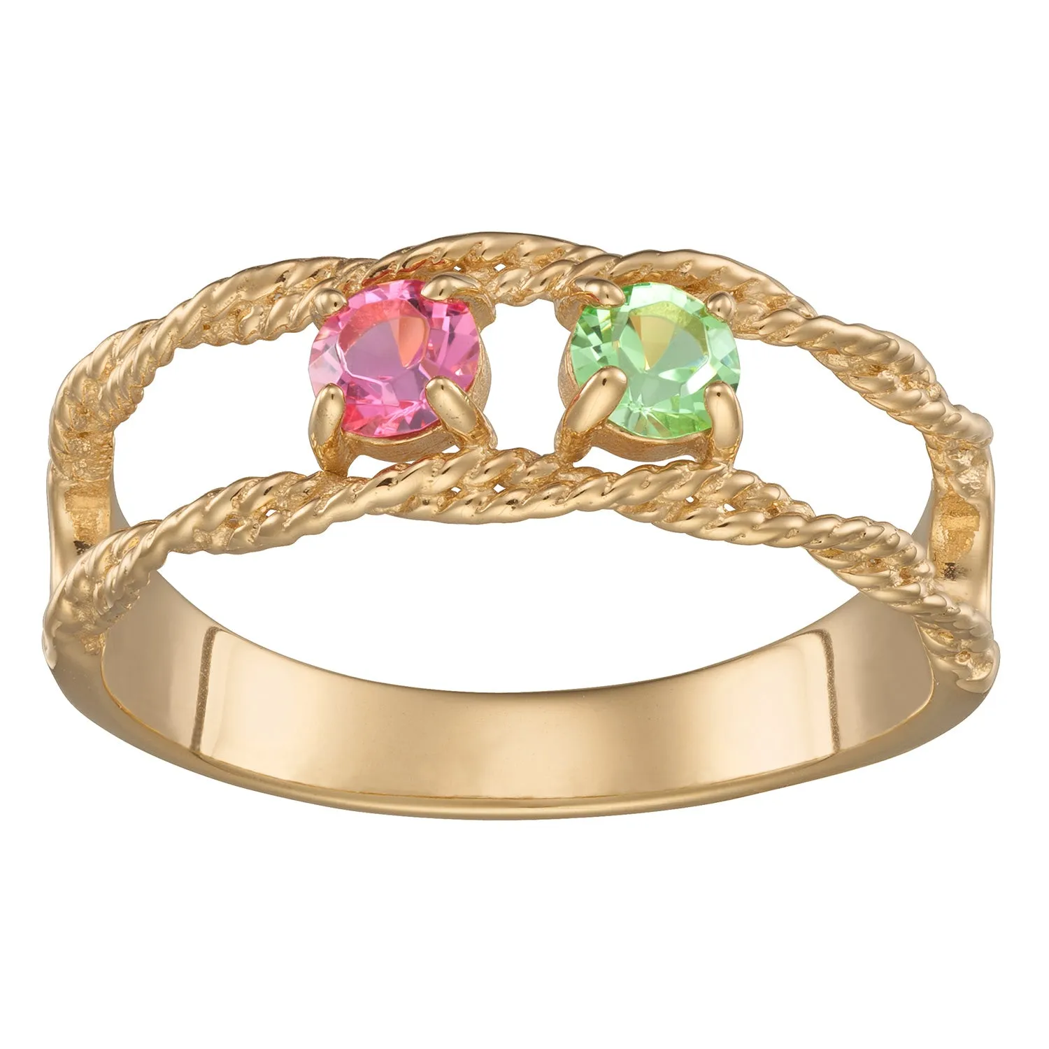 14K Gold over Sterling Family Rope Birthstone Ring - 2 Stones sold by Limoges Jewelry