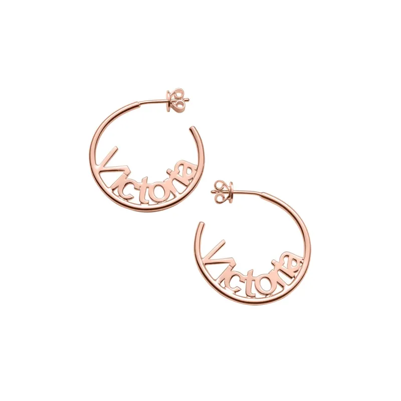Personalized 14K Rose Gold Plated Nameplate Small Post Hoop Earrings sold by Limoges Jewelry