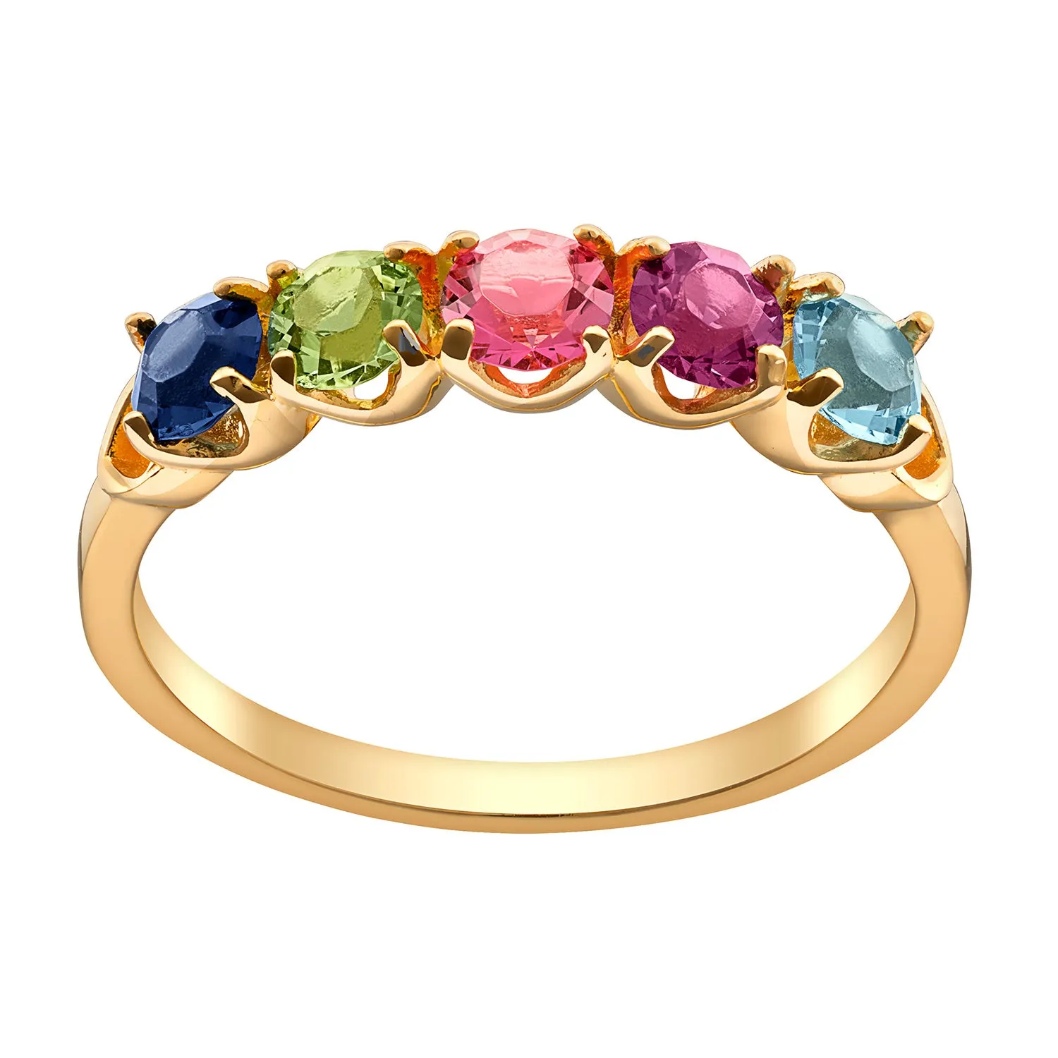 14K Gold over Sterling Round Birthstone Ring with Hearts - 5 Stones sold by Limoges Jewelry