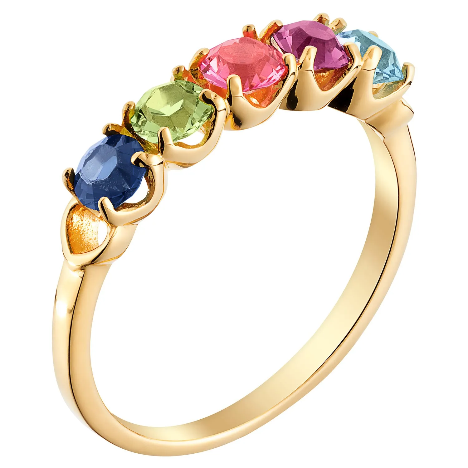 14K Gold over Sterling Round Birthstone Ring with Hearts - 5 Stones sold by Limoges Jewelry product image thumbnail 2