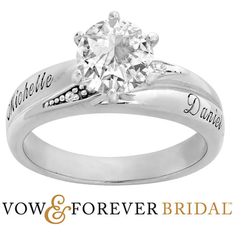 Platinum over Sterling Brilliant White Topaz and Diamond Name  Wedding Ring sold by Limoges Jewelry