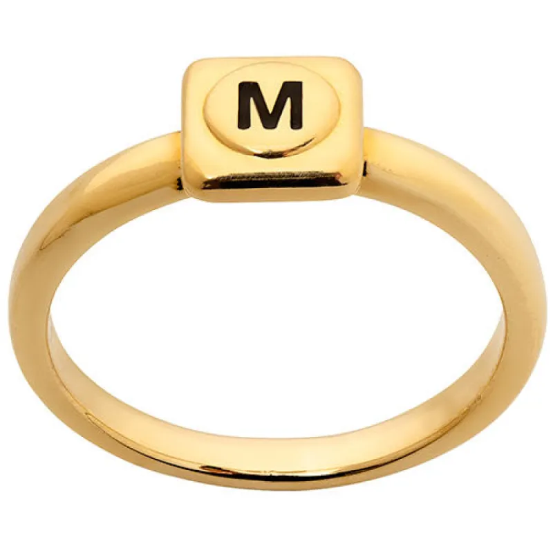 14K Gold Plated Cube Initial Petite Ring made by Limoges Jewelry