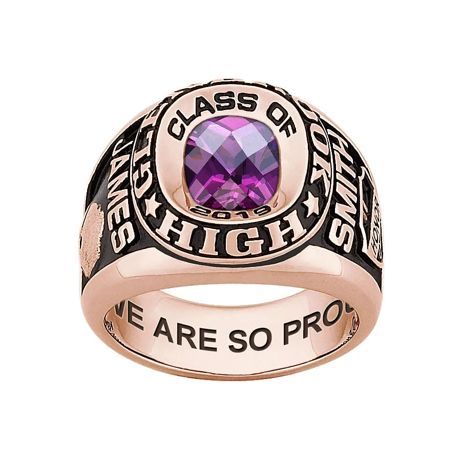 Men's 14K Rose Gold over Sterling Double Row Traditional Checkerboard Birthstone Class Ring sold by Limoges Jewelry