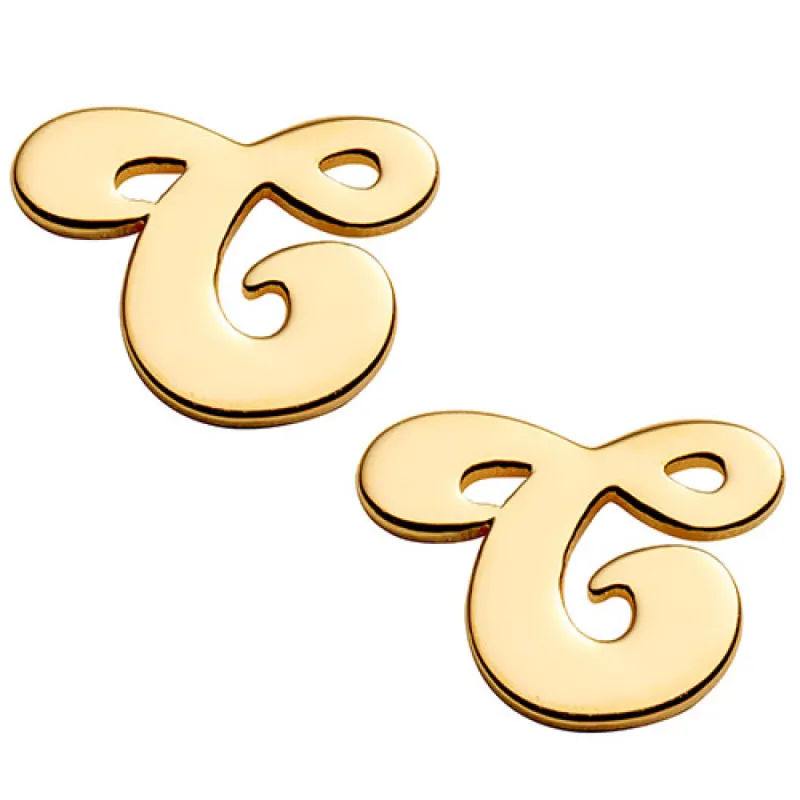 14K Gold Plated Initial Button Earrings sold by Limoges Jewelry