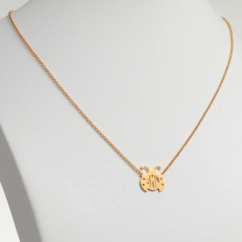 14K Gold Plated Ladybug Monogram Necklace sold by Limoges Jewelry