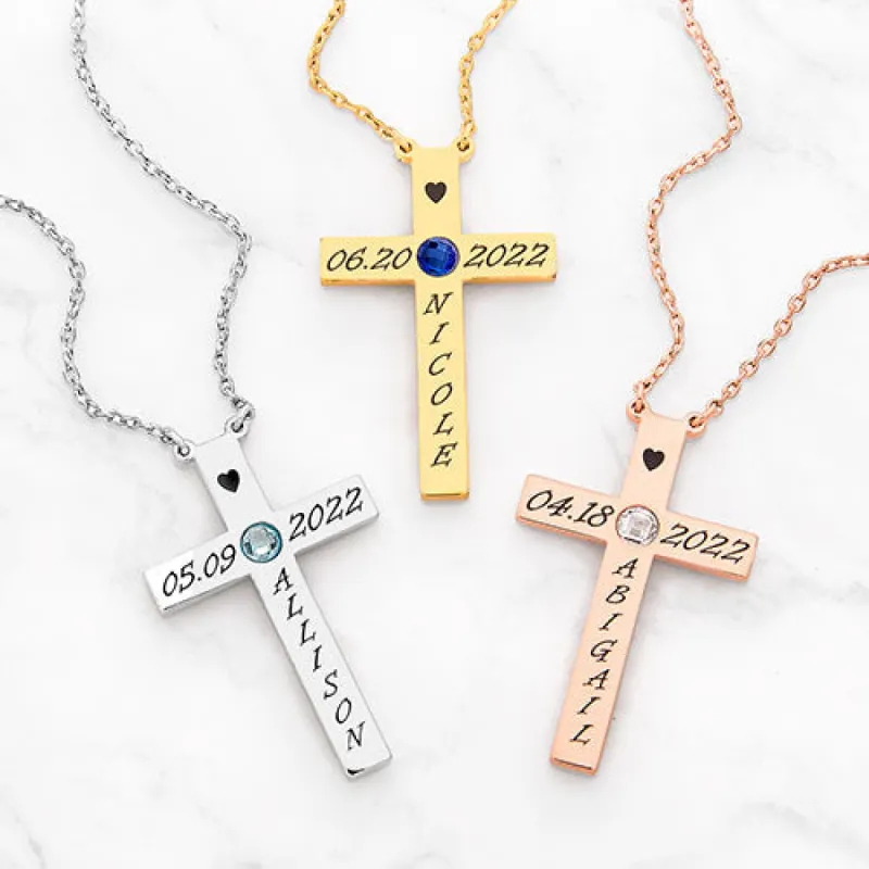 Commemorative Cross Birthstone Necklace sold by Limoges Jewelry