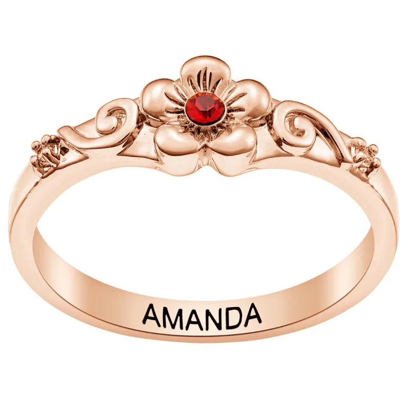 14K Rose Gold Plated Flower Birthstone Ring sold by Limoges Jewelry
