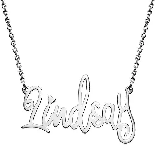 10K White Gold Fancy Script Name Necklace sold by Limoges Jewelry