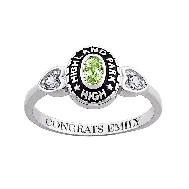 Ladies Sterling Silver Traditional Oval Stone & CZ Heart Class Ring sold by Limoges Jewelry