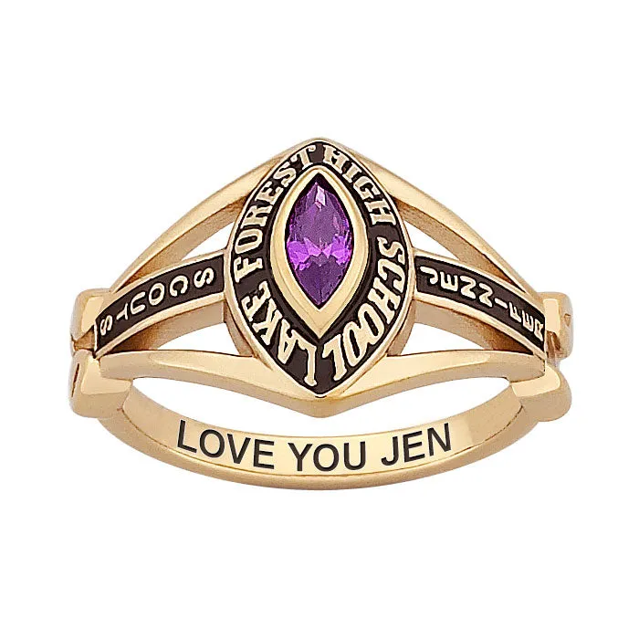 Ladies 18K Gold over Sterling Marquise Class Ring sold by Limoges Jewelry