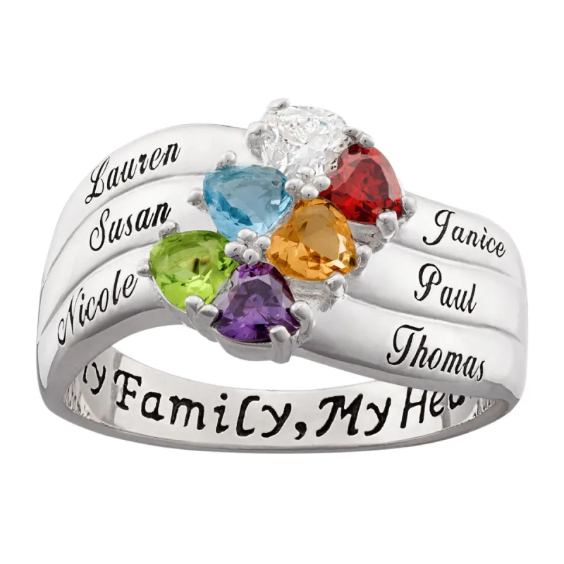 Sterling Sterling Heart-Shaped Birthstone and Name Family Ring sold by Limoges Jewelry
