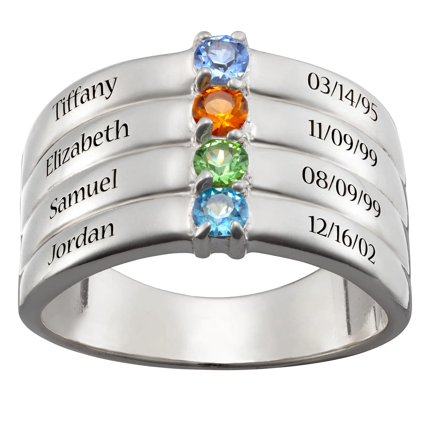 Sterling Silver Birthstone, Name and Date Ring sold by Limoges Jewelry