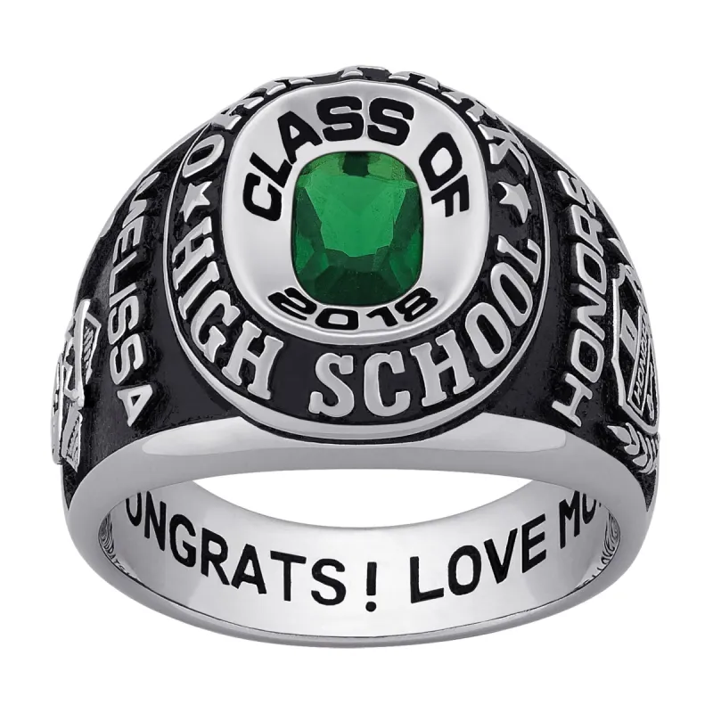 Ladies Sterling Silver Double Row Traditional Birthstone Class Ring sold by Limoges Jewelry