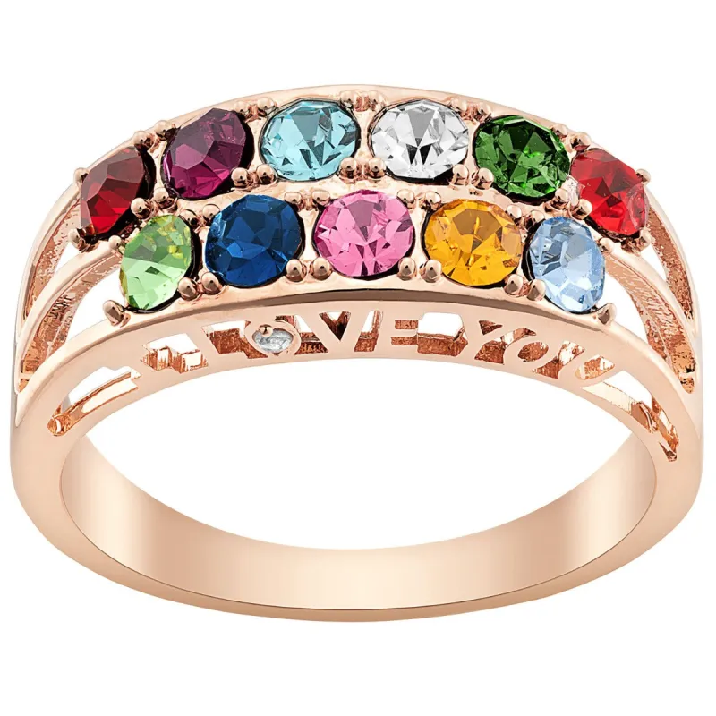 14K Rose Gold Plated I Love You Family Birthstone and Diamond Accent Ring with Free Pearl Earrings - Pierced sold by Limoges Jewelry