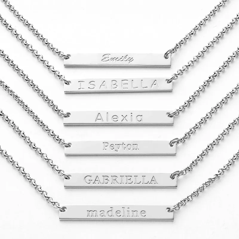 Silver Plated Engraved Name Mini Bar Necklace sold by Limoges Jewelry