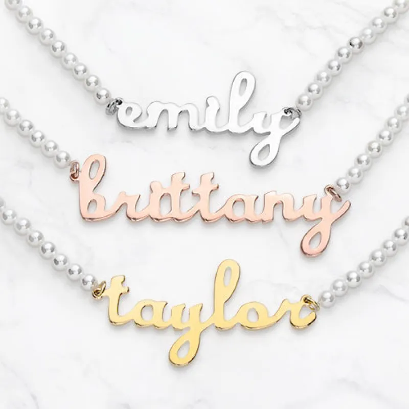 Lowercase Script Name Shell Pearl Necklace sold by Limoges Jewelry