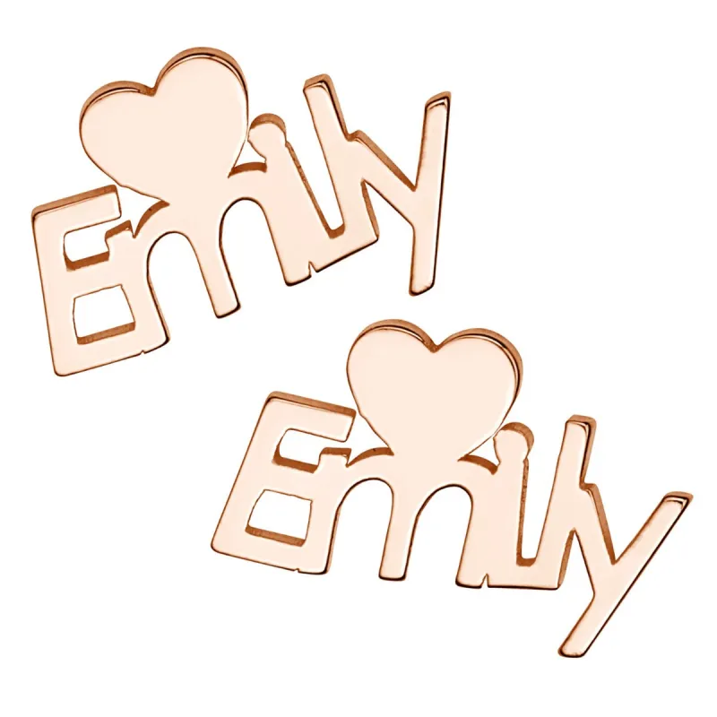 14K Rose Gold Plated Name with Heart Crawler Earrings sold by Limoges Jewelry
