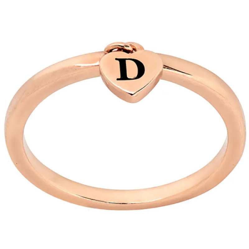 14K Rose Gold Plated Stackable Initial Heart Charm Ring sold by Limoges Jewelry
