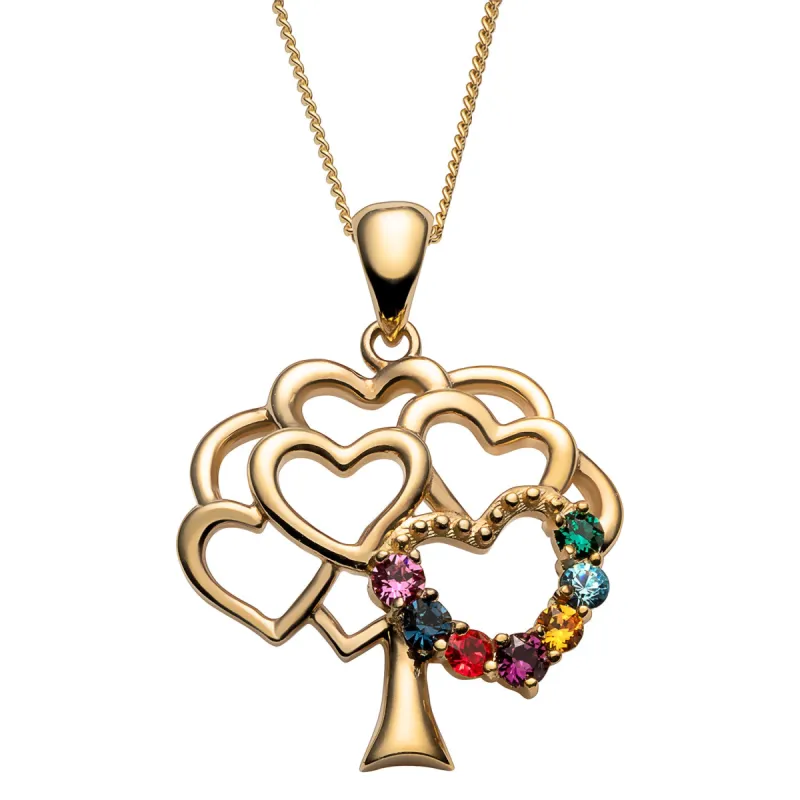 14K Gold over Sterling Family Heart Birthstone Tree Pendant sold by Limoges Jewelry