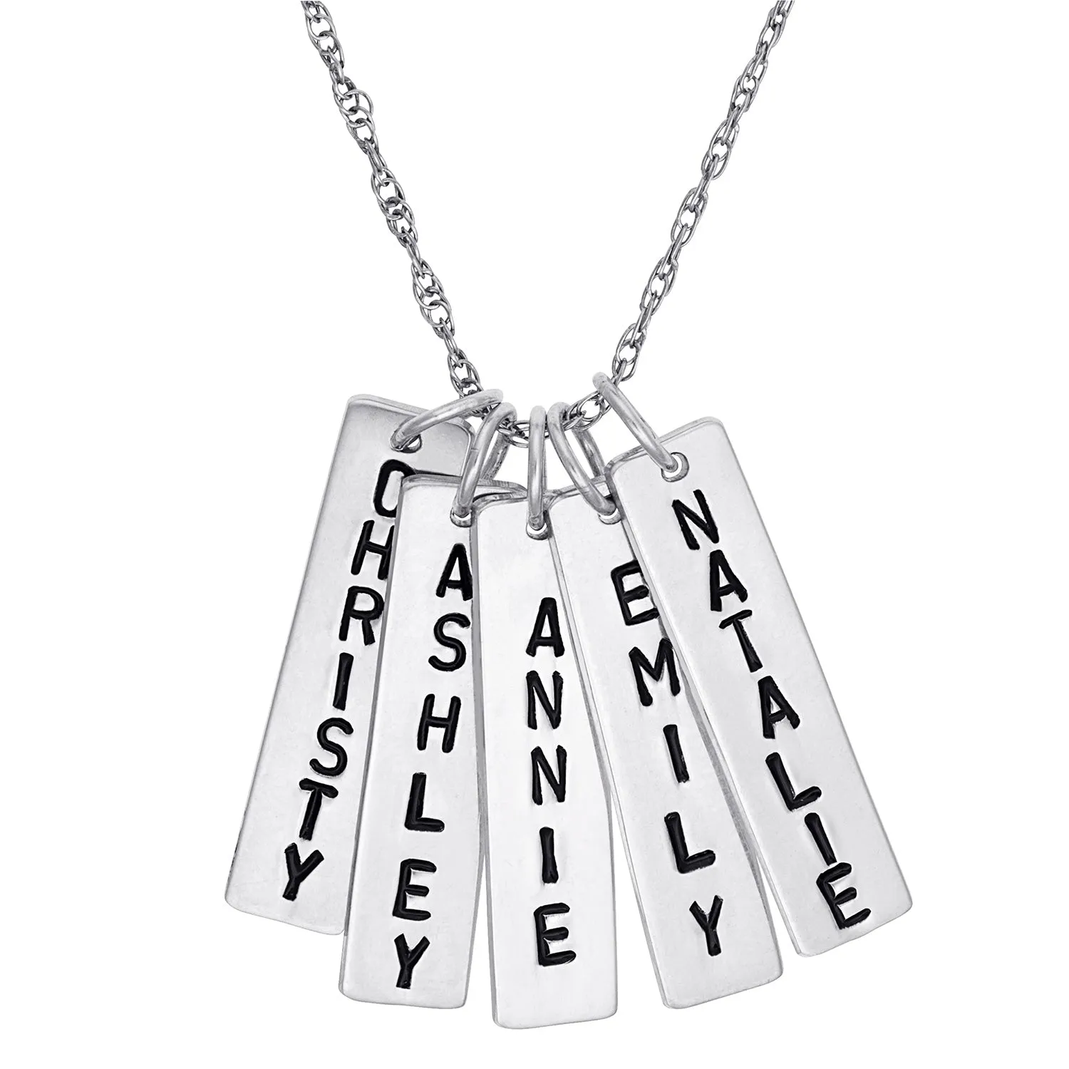 Sterling Silver Family Engraved Name Bar Necklace - 5 Names sold by Limoges Jewelry