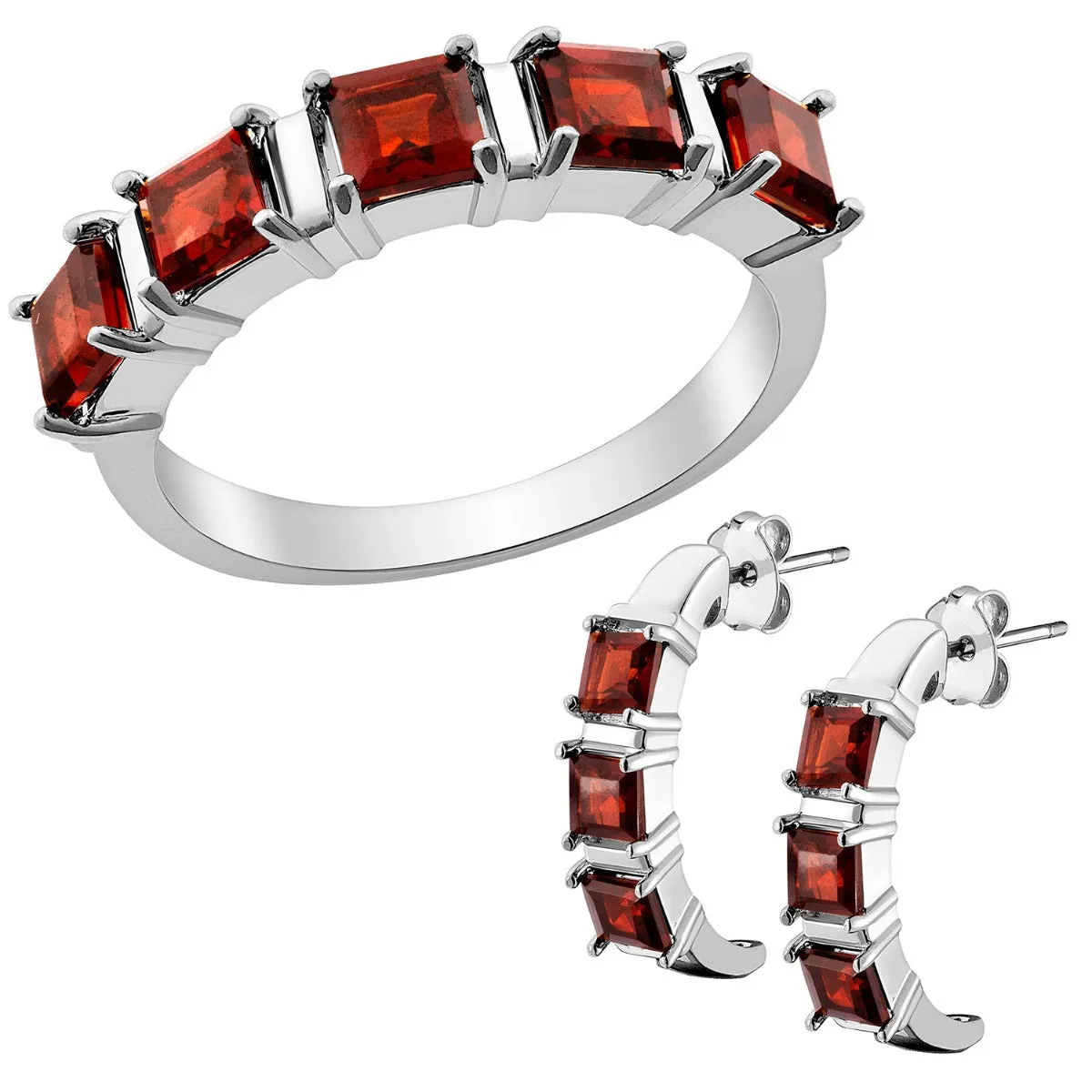 Silver Plated Genuine Garnet Ring and Earrings Set sold by Limoges Jewelry