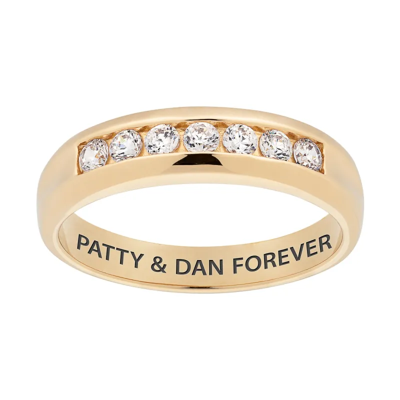 10K Yellow Gold CZ Mens Engraved Name Wedding Band sold by Limoges Jewelry