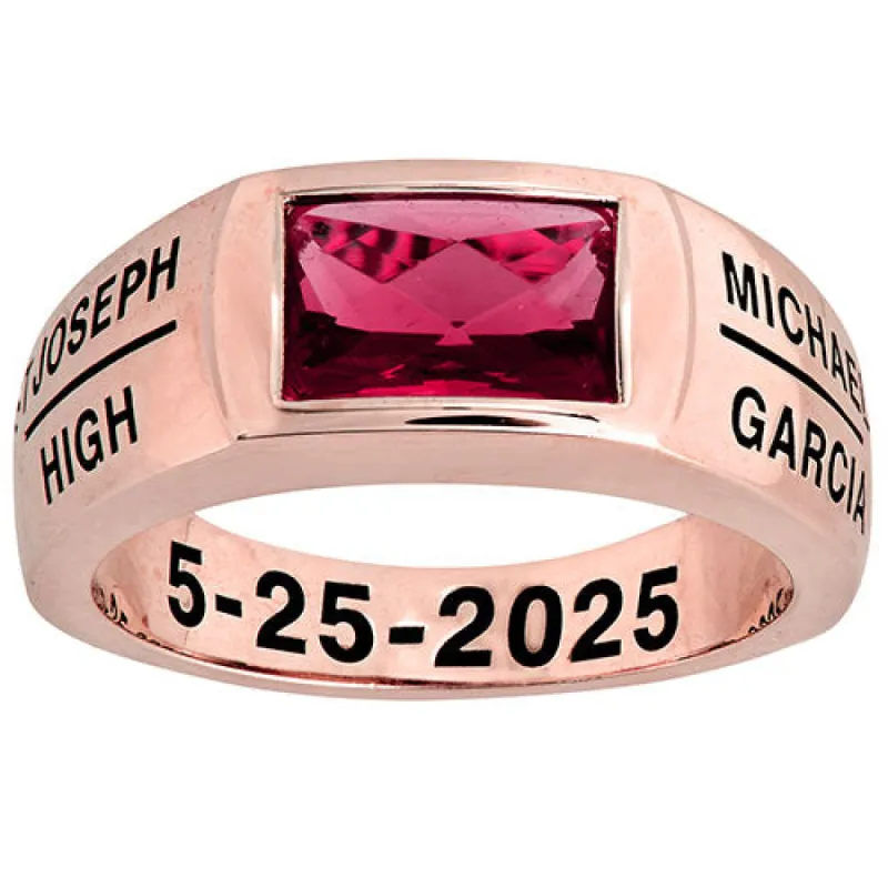Men's 14K Rose Gold over Sterling Checkerboard Birthstone Class Ring sold by Limoges Jewelry