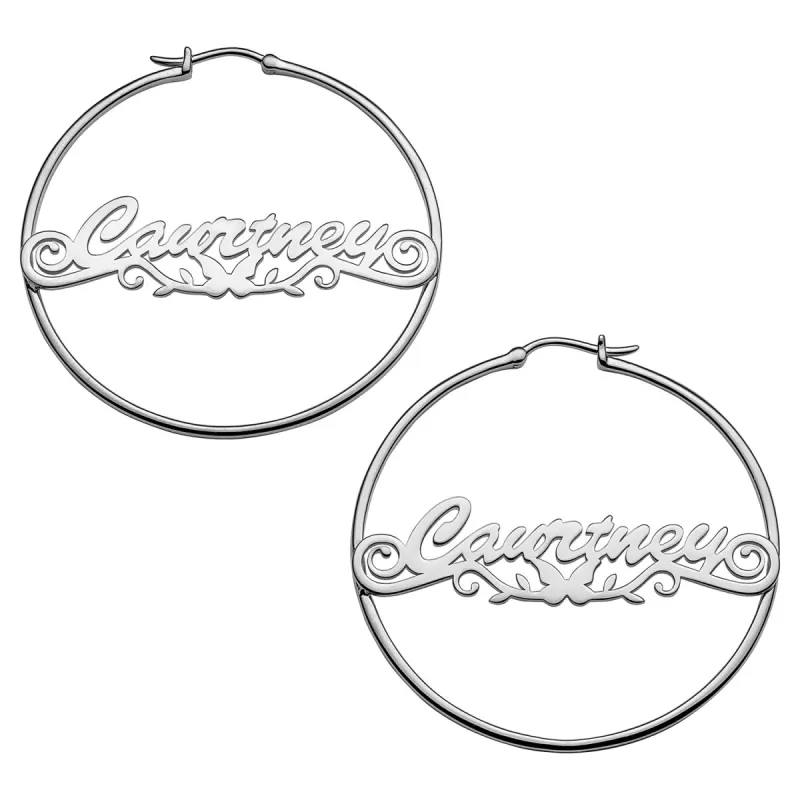 Personalized Sterling Silver Nameplate Hoop Earrings sold by Limoges Jewelry