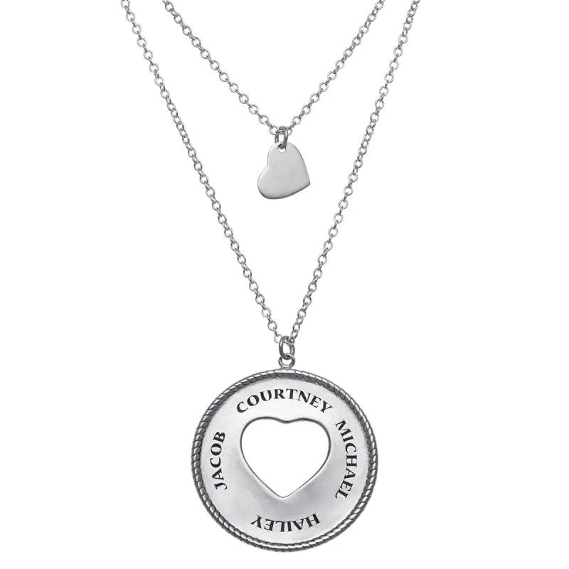 Sterling Silver Engraved Layered Cutout Heart Necklace sold by Limoges Jewelry