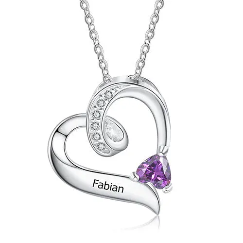 Sterling Silver Engraved Birthstone and CZ Heart Necklace sold by Limoges Jewelry