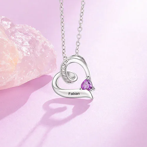 Sterling Silver Engraved Birthstone and CZ Heart Necklace sold by Limoges Jewelry product image thumbnail 3