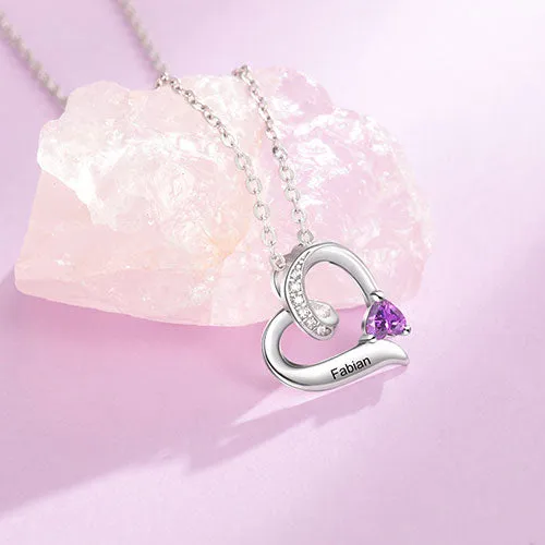 Sterling Silver Engraved Birthstone and CZ Heart Necklace sold by Limoges Jewelry product image thumbnail 4
